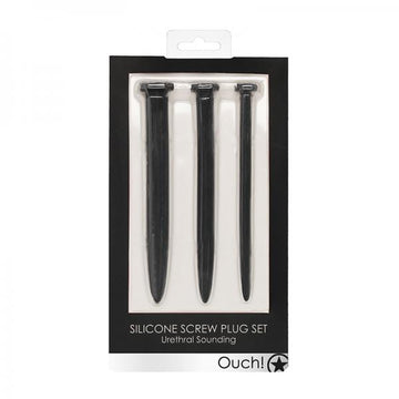 Ouch! Urethral Sounding - Silicone Rugged Nail Plug Set - Black