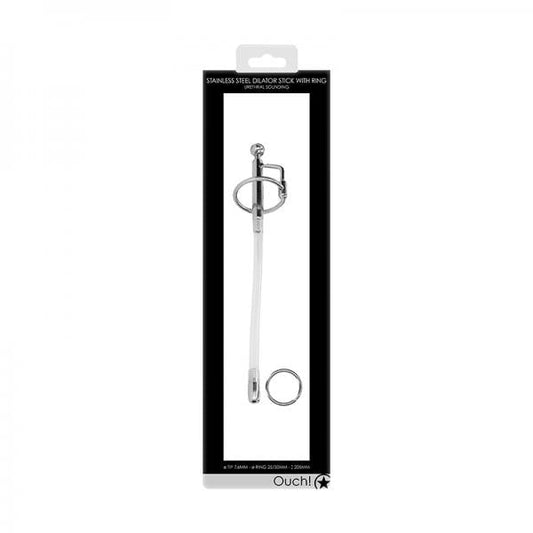 Ouch! Urethral Sounding - Metal Dilator Stick With Ring - 7.6 Mm
