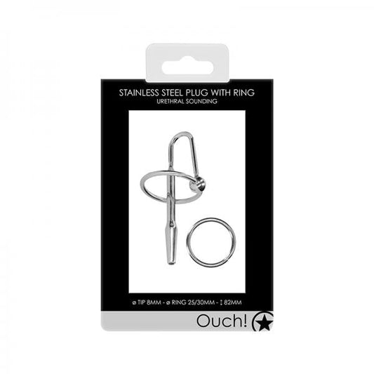 Ouch! Urethral Sounding - Metal Plug With Ring - 8 Mm