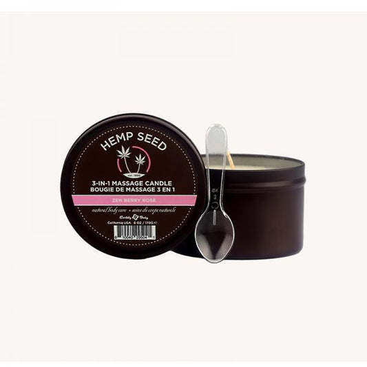 Earthly Body Hemp Seed 3-in-1 Massage Candle Zen Berry Rose 6 Oz.