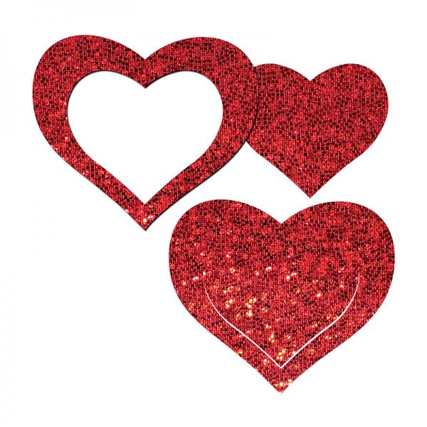 Pastease Peek-a-boob: Red Glitter Heart Frame & Center Nipple Pasties