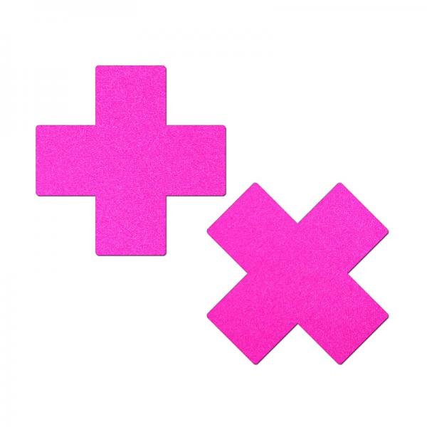 Pastease Plus X: Neon Pink Day-glow Lycra Cross Nipple Pasties