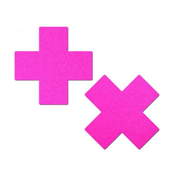 Pastease Plus X: Neon Pink Day-glow Lycra Cross Nipple Pasties