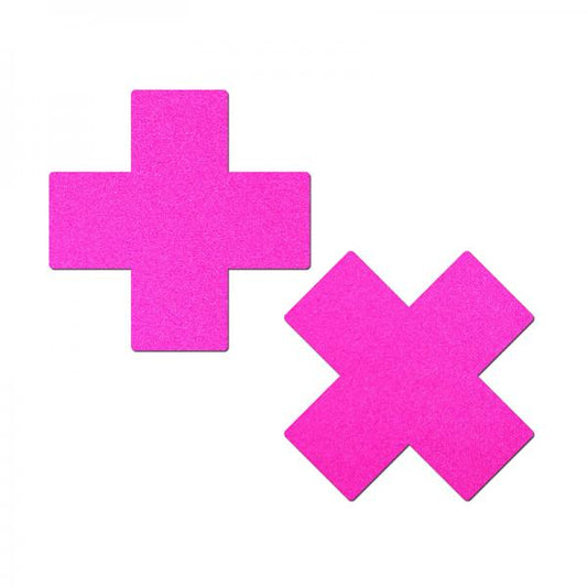 Pastease Plus X: Neon Pink Day-glow Lycra Cross Nipple Pasties