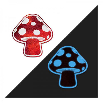 Pastease Mushroom: Shiny Red & White Glow-in-the-dark Shroom Nipple Pasties