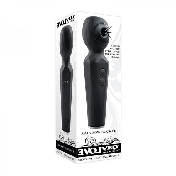 Evolved Rainbow Sucker Light-up Rechargeable Dual-function Silicone Suction Wand Vibrator Black