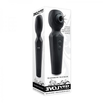 Evolved Rainbow Sucker Light-up Rechargeable Dual-function Silicone Suction Wand Vibrator Black