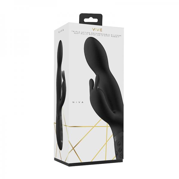 Vive Niva Rechargeable 360 Rotating Silicone Rabbit Vibrator Black