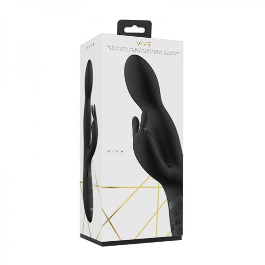 Vive Niva Rechargeable 360 Rotating Silicone Rabbit Vibrator Black