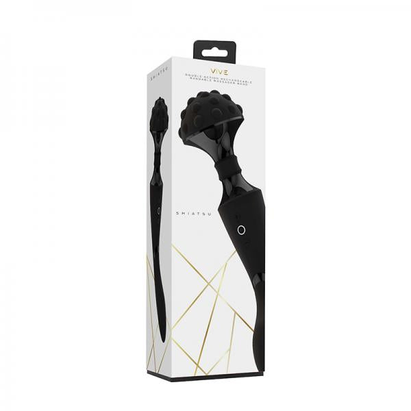 Vive Shiatsu Rechargeable Dual-ended Bendable Silicone Massager Wand Black