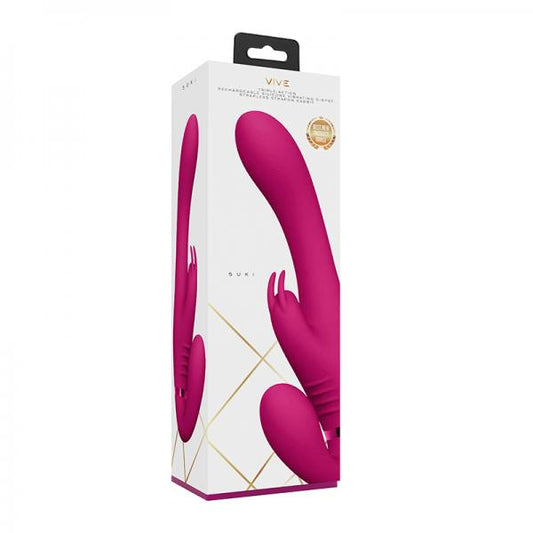 Vive Suki Rechargeable Triple Motor Pulse-wave Vibrating Silicone Strapless Strap-on Pink