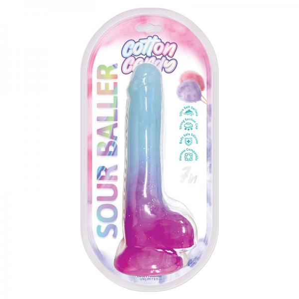 Cotton Candy Sour Baller 7 In. Silicone Dildo Aqua/purple