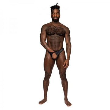 Male Power Sassy Lace Open Ring Thong Black S/m