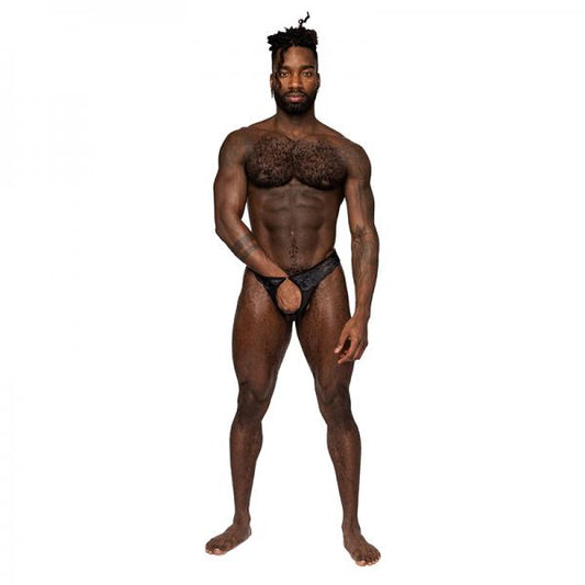 Male Power Sassy Lace Open Ring Thong Black S/m