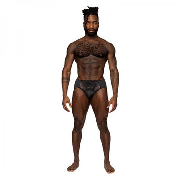 Male Power Sassy Lace Bikini Solid Pouch Black Xl