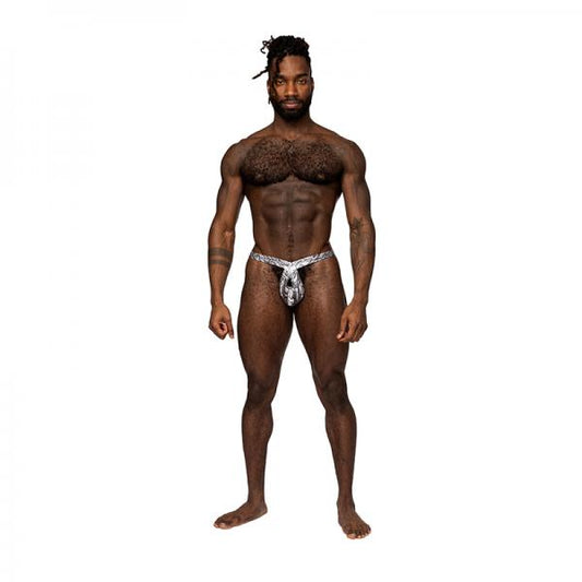 Male Power S'naked Criss Cross Thong Silver/black L/xl