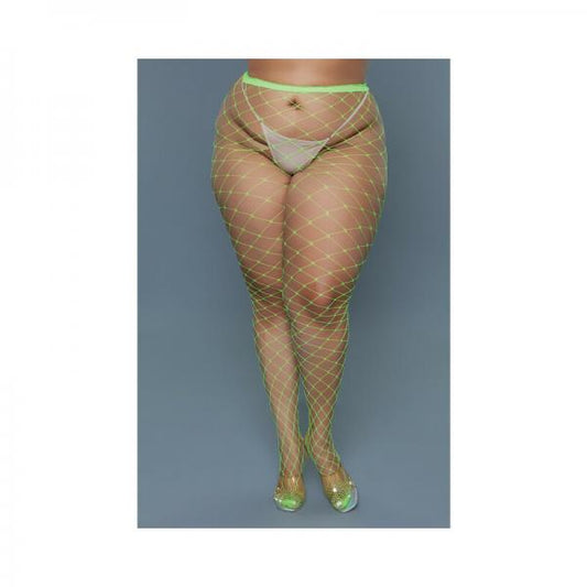 Bewicked Oversized Fishnet Pantyhose Neon Green Queen Size
