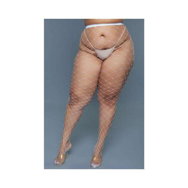 Bewicked Oversized Fishnet Pantyhose White Queen Size