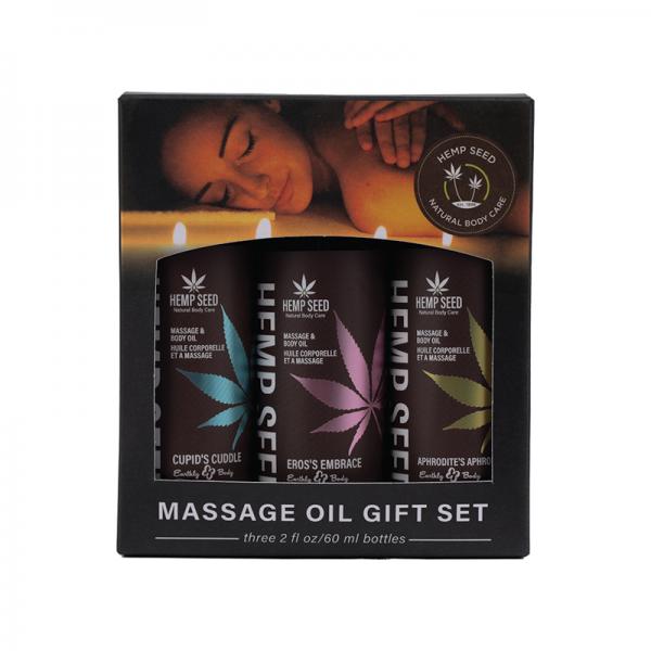 Earthly Body Hemp Seed Valentines Day 2024 Massage Oil 3-piece Gift Set 2 Oz.