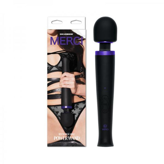 Merci Rechargeable Power Wand Ultra-powerful Silicone Wand Massager Black Violet