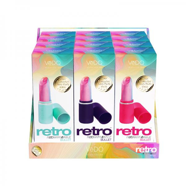 Vedo Retro Rechargeable Bullet Assort 12 Pc Display