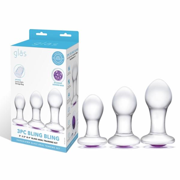 Glas 3pc Bling Bling 3 3.5" 4" Glass Anal Training Kit "