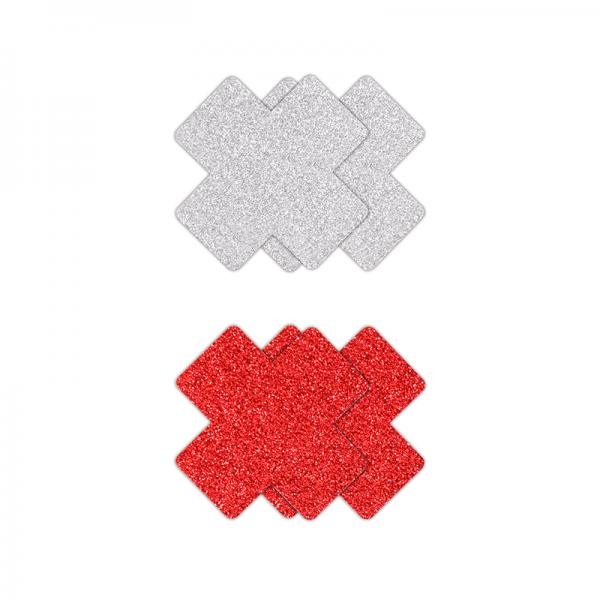 Pretty Pasties Glitter Cross Red/silver 2 Pair