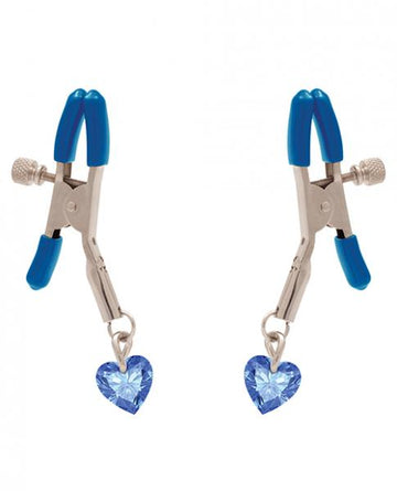I'll Never Let Go Nipple Clamps Blue Heart Charms